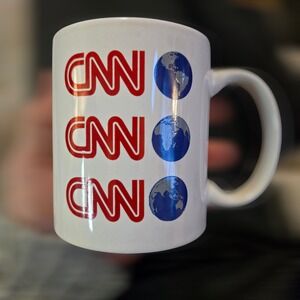 VTG CNN News Network Unisex OS Coffee Mug White Red Logo Blue Globe Graphics Cup